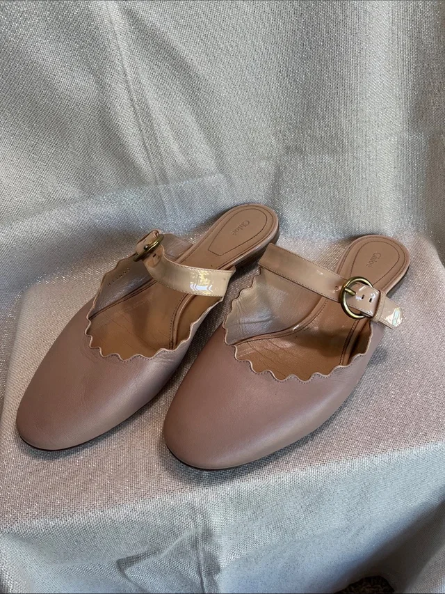 Chloé Scalloped Leather Mule In Taupe With Patent Strap in brown|red|neutral Patent leather from Poshmark