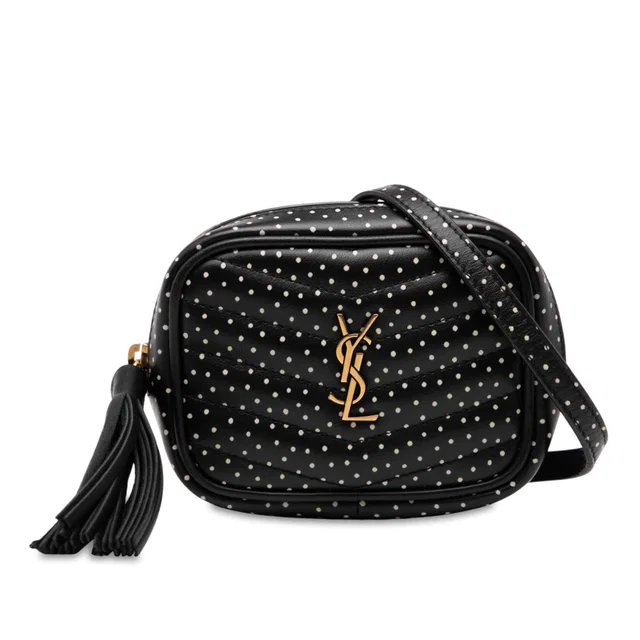 Black Saint Laurent Baby Quilted Chevron Calfskin Monogram Polka Dot Lou Camera Bag in Black Calfskin from Designer Revival