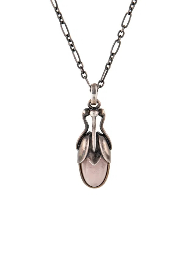 Georg Jensen Rose Quartz Pendant Necklace, 17.5" in multicolor from The RealReal