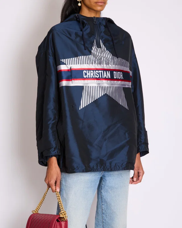 Hooded Dioralps Anorak in Navy with Dior Logo and Star Size XS (UK 6) in Navy from Sellier