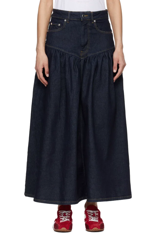 GANNI Navy Stretch Denim Midi Skirt from SSENSE, photo 1 of 1