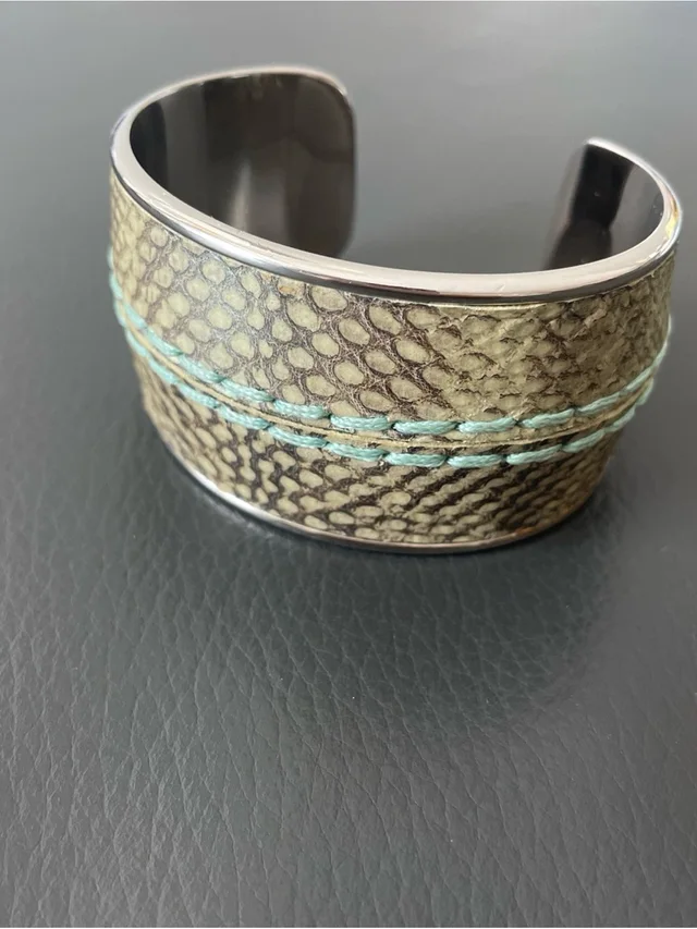 Tod's Cuf Bracelet Green Embossed Genuine Leather Turquoise Stitches Silver Tone in green|blue Leather from Poshmark