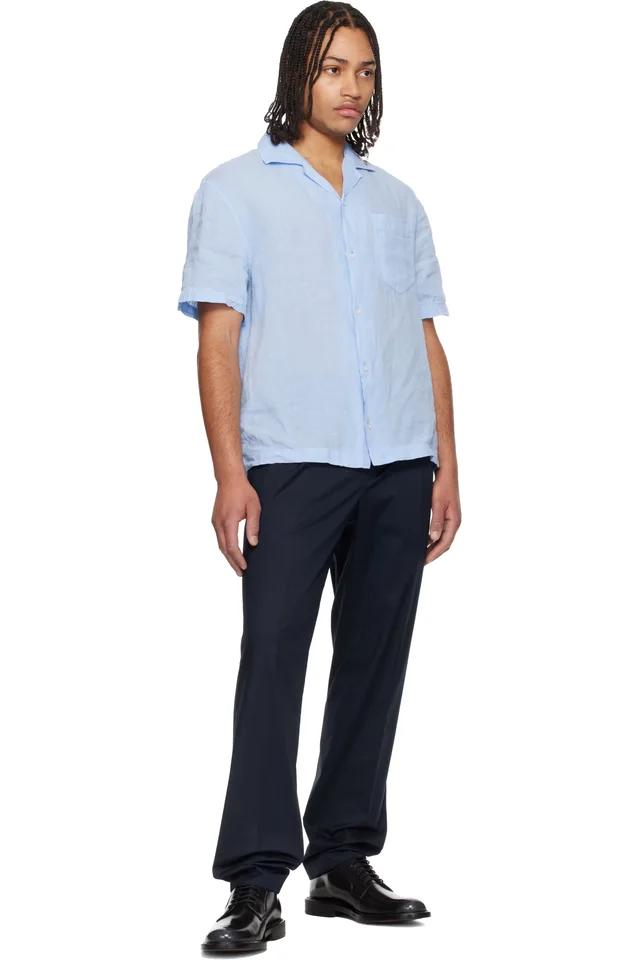 Hugo Navy Slim-Fit Paper-Touch Stretch Cotton Trousers, photo 4 of 4 from SSENSE