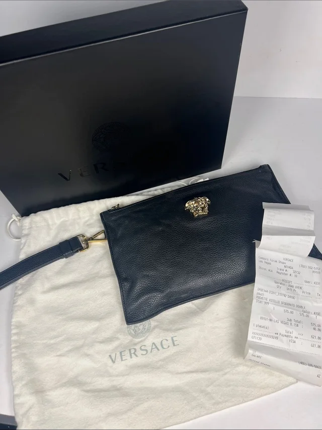 Versace Black Leather Medusa Clutch in black|gold Leather from Poshmark