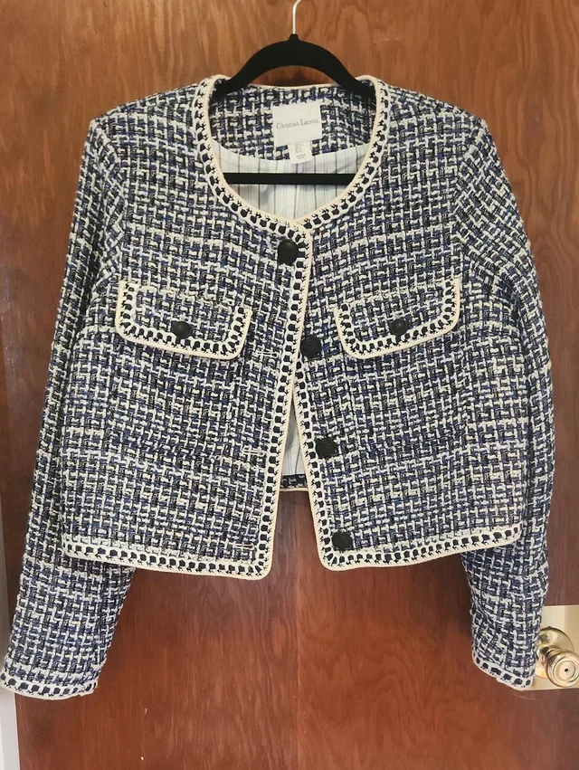 Christian Lacroix Navy And White Tweed Cropped Boxy Blazer in blue|white Tweed from Poshmark