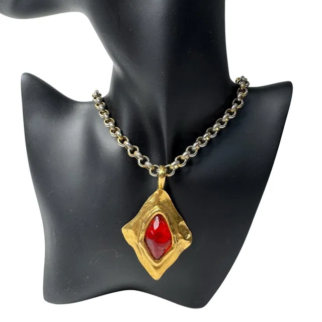 Saint Laurent Yves Vintage Necklace Color Stone in Resin from The Reluxe