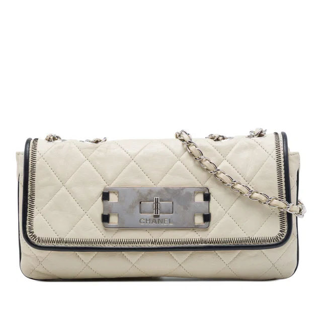 White Chanel Quilted Aged Lambskin Reissue 2.55 East West Flap Shoulder Bag in White Lambskin from Designer Revival