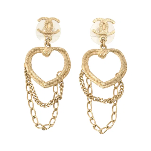 Chanel 2009 Heart CC Mark Swing Earrings Gold in Gold from VINTAGE QOO TOKYO