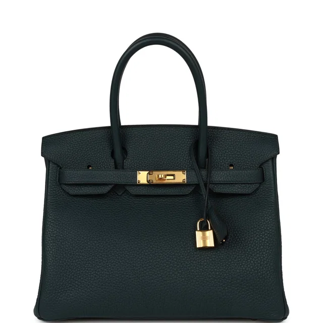 Hermès Birkin 30 Vert Cypress Clemence Gold Hardware in Green Clemence leather from Madison Avenue Couture
