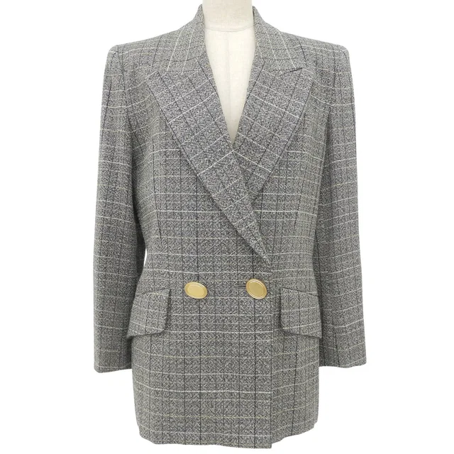 Dior Wool Check Pattern Double-Breasted Jacket #M Gray in Grey Wool from VINTAGE QOO TOKYO