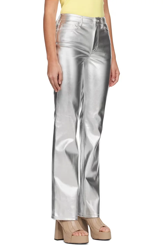 Staud Silver Chisel Faux-Leather Trousers, photo 2 of 4 from SSENSE