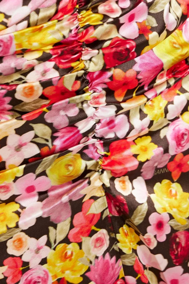 Ganni Ruched floral-print silk-blend satin midi dress in Multicolor, photo 4 of 4 from THE OUTNET