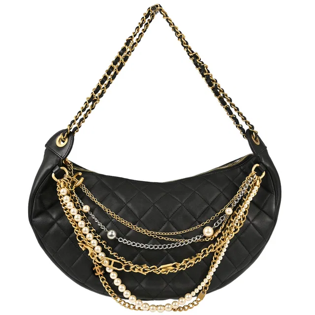 Chanel 2019 Black Lambskin All About Chains Hobo Handbag in Black Lambskin from AMORE Vintage Tokyo