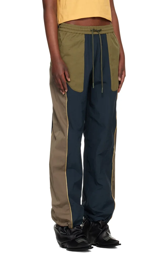 Andersson Bell Navy & Khaki Color Block Nylon Track Pants, photo 2 of 4 from SSENSE
