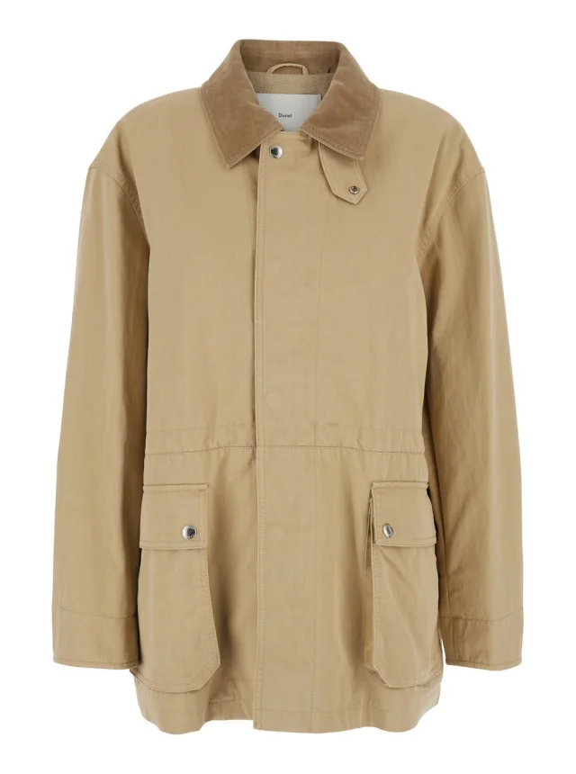 Dunst beige Jacket with classic ribbed collar in cotton woman in Beige 65% Cotton 35% Nylon, image 1 of 1 from Gaudenzi Boutique