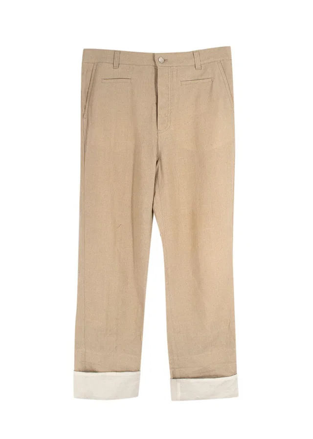 Loewe Beige Straight Leg Linen Trousers in Beige Leather from HEWI