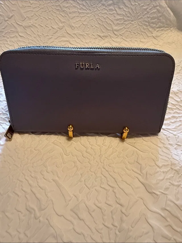 Furla Saffiano Zip Wallet in blue|gold Saffiano leather from Poshmark