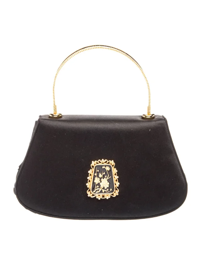 Judith Leiber Satin Top Handle Bag in black Satin from The RealReal