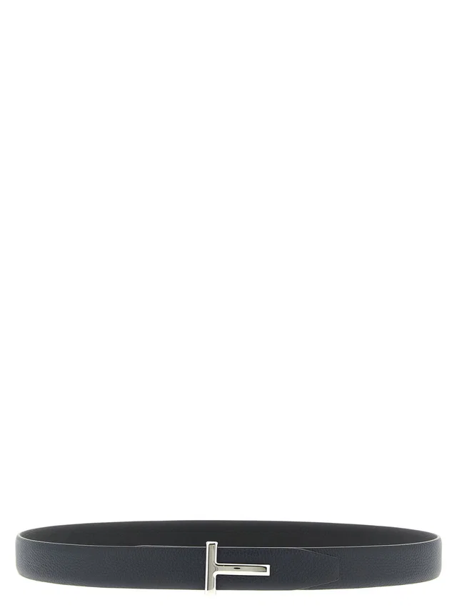 Tom Ford Hammered Leather Reversible Belt — Black in Black Leather from HEWI