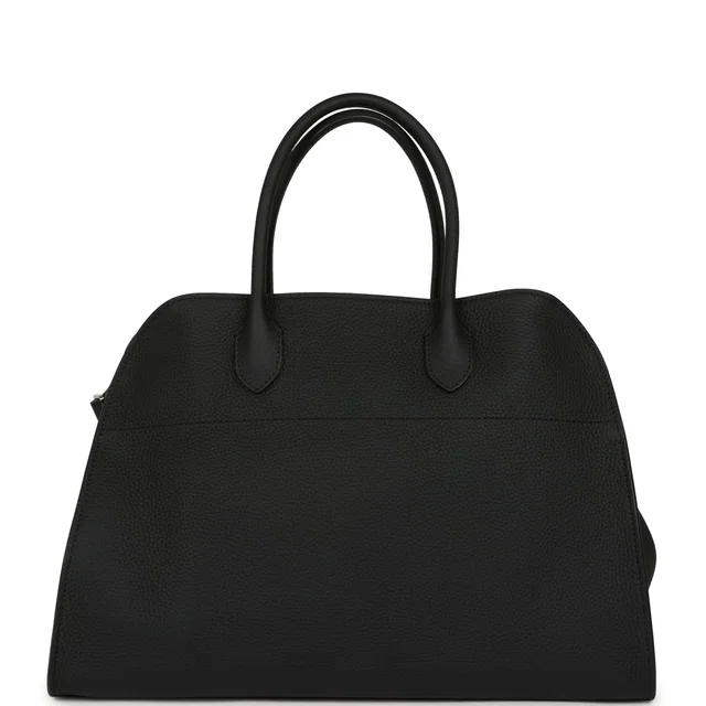 The Row Soft Margaux 15 Bag Black Calfskin Silver Hardware in Black Calfskin from Madison Avenue Couture