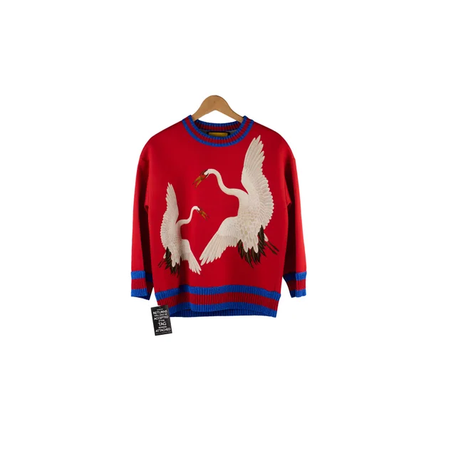 Gucci Heron Print Sweater Size Small in Red from The Purse Affair