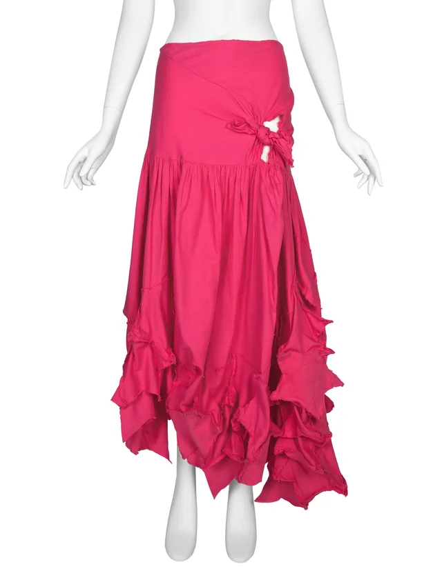 Comme des Garçons Vintage SS 2003 Pink Cotton Knotted Distressed Star Skirt in Pink from Amarcord Vintage Fashion