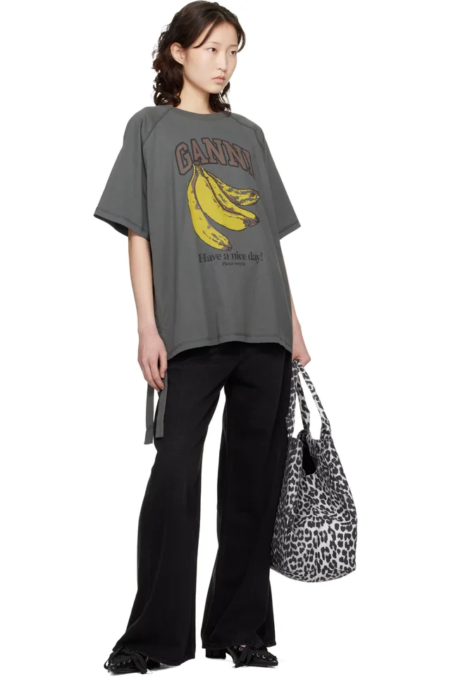 GANNI Gray Banana T-shirt, photo 4 of 4 from SSENSE