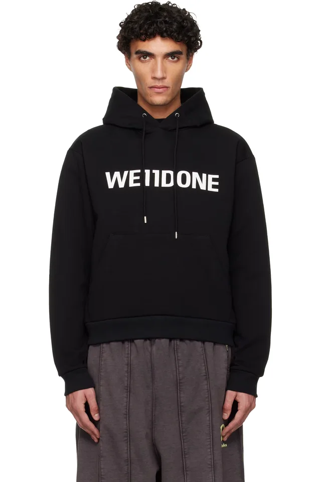 We11done Black Basic Logo Fitted Hoodie from SSENSE, photo 1 of 1