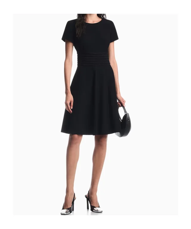 Emporio Armani Dress in techno cady with a pleated waist and short sleeves, photo 4 of 9 from SENSER