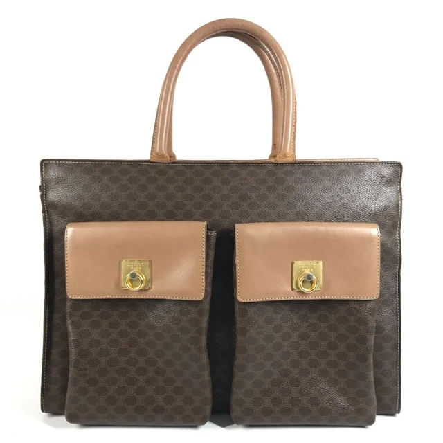 Celine Handbag Macadam Logo Leather Brown in Brown Leather from The Reluxe