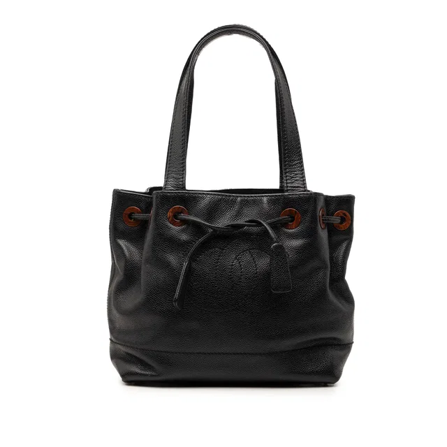 Black Chanel CC Caviar Drawstring Tote in Black Caviar leather from Designer Revival