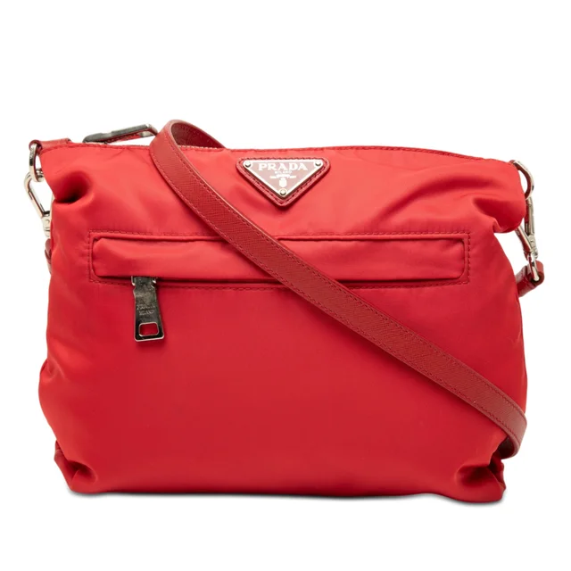 Red Prada Tessuto Zip Top Crossbody in Red Nylon from Designer Revival