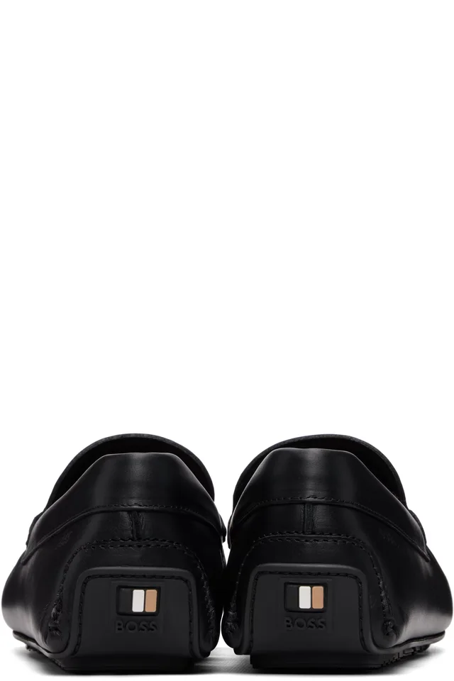 BOSS Black Woven Vamp Leather Loafers, photo 2 of 5 from SSENSE