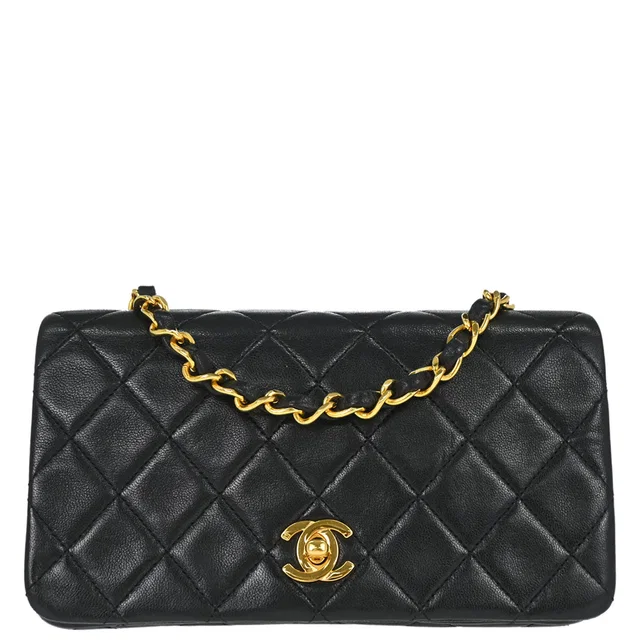 Chanel 1989-1991 Black Lambskin Turnlock Mini Full Flap Shoulder Bag in Black Lambskin from AMORE Vintage Tokyo
