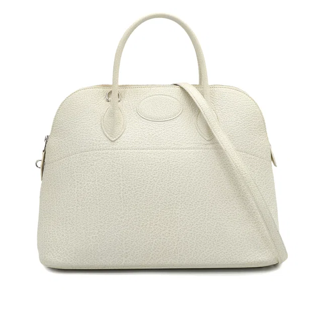 Hermès Bolide 35 White Dalmatian Buffle Skipper Hand Shoulder Bag 2001 Square E Palladium Hardware in White from Luxury Promise
