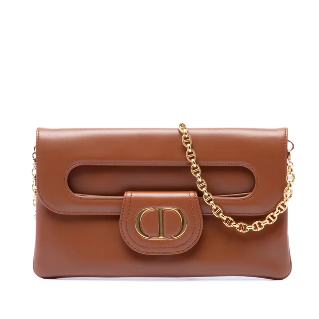 Brown Dior Medium Calfskin DiorDouble Chain Bag in Brown Calfskin from Designer Revival