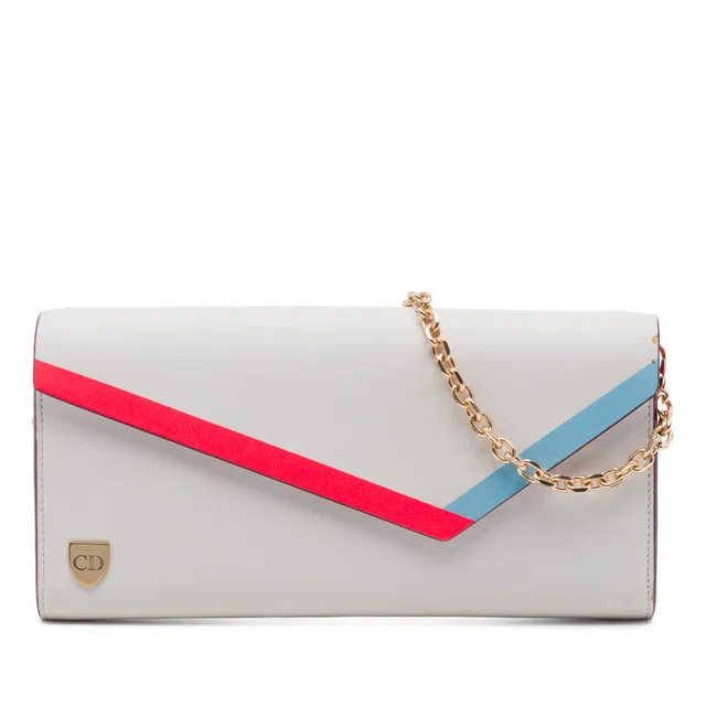 White Dior Leather Explorer Croisier Envelope Clutch On Chain Crossbody Bag in White Leather from Designer Revival