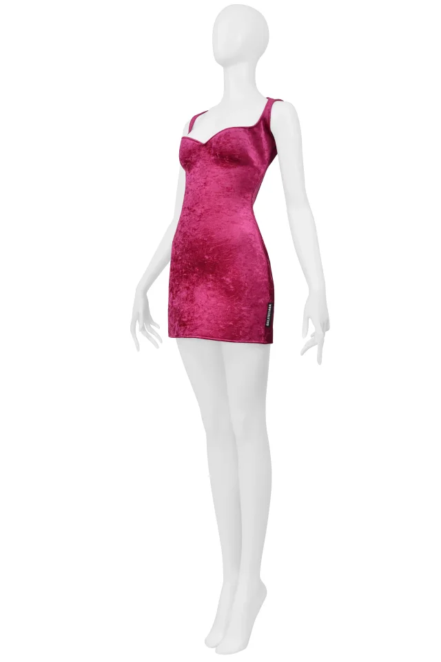 Balenciaga Pink Neoprene Velvet Mini Dress 2018 in Pink Velvet from Resurrection Vintage, photo 5 of 8