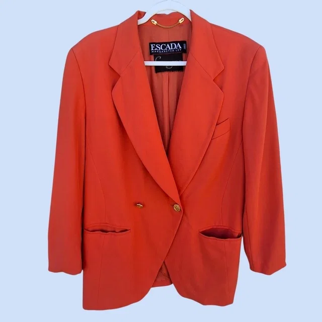 Escada Blazer Wool Double-Breasted Long Sleeve Gold Button Orange Women Large in orange Wool from Poshmark