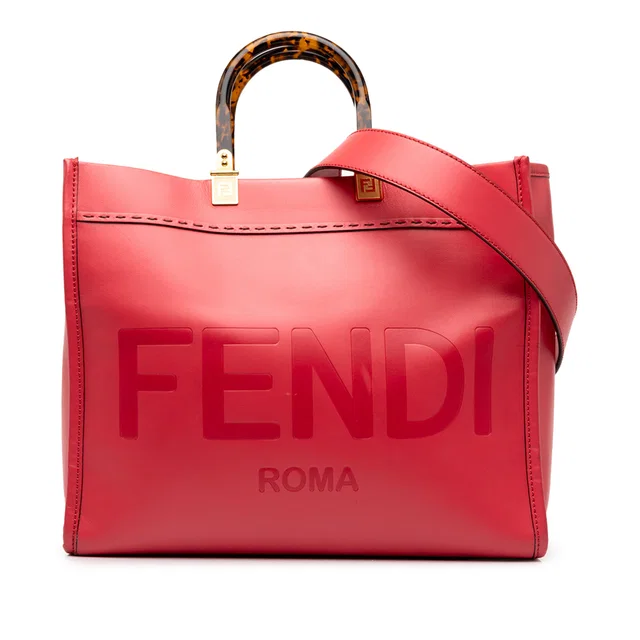 Pink Fendi Medium Leather Sunshine Shopper Tote Satchel in Pink Leather from Designer Revival