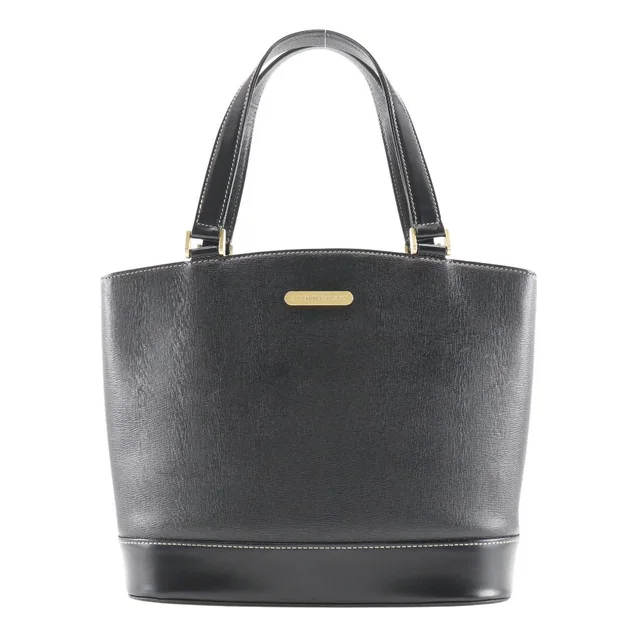 Burberry Calf Logo Plate Tote Handbag Black in Black Leather from LuxUness
