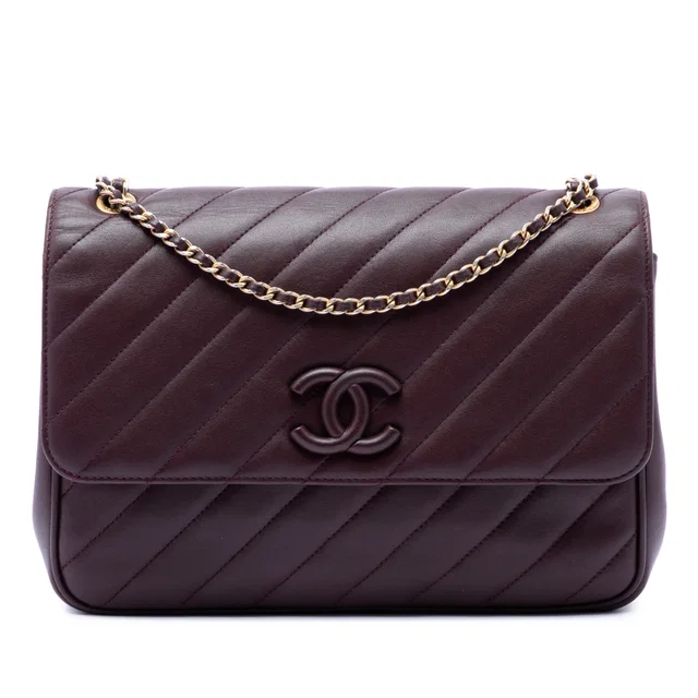 Red Chanel Diagonal Quilted Lambskin CC Signature Flap Crossbody Bag in Red Lambskin from Designer Revival