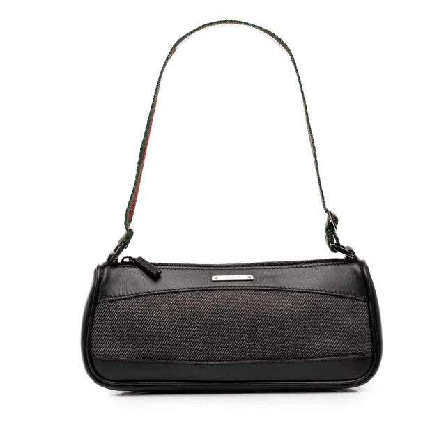 Black Gucci Denim Web Shoulder Bag in Black Denim from Designer Revival