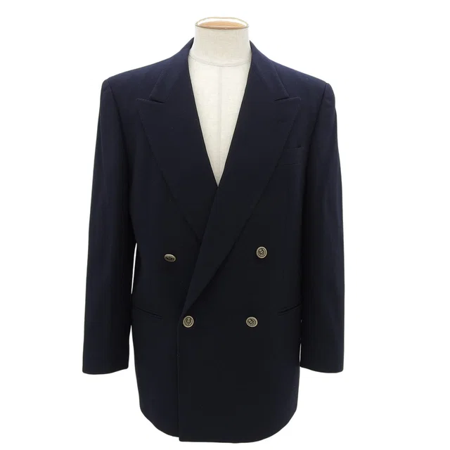 Valentino Garavani Wool Double-Breasted Jacket Navy in Navy Wool from VINTAGE QOO TOKYO