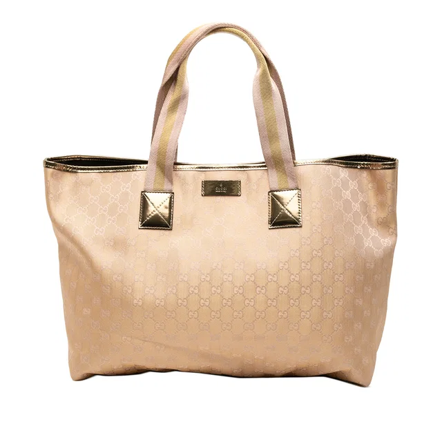 Gold Gucci GG Canvas Web Tote in Gold Canvas from Designer Revival