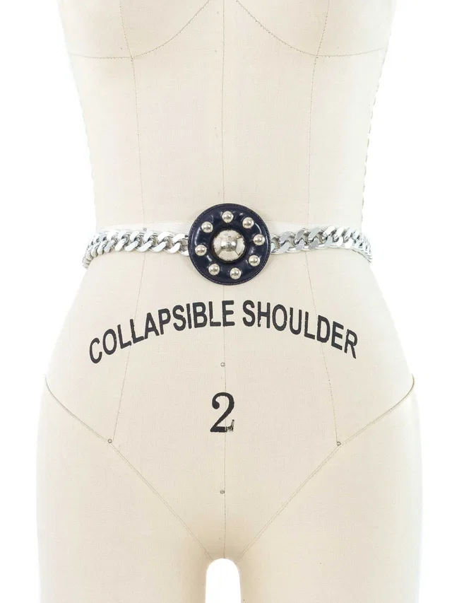 Saint Laurent Navy Studded Leather Buckle Belt in Navy Leather from Arcade Vintage
