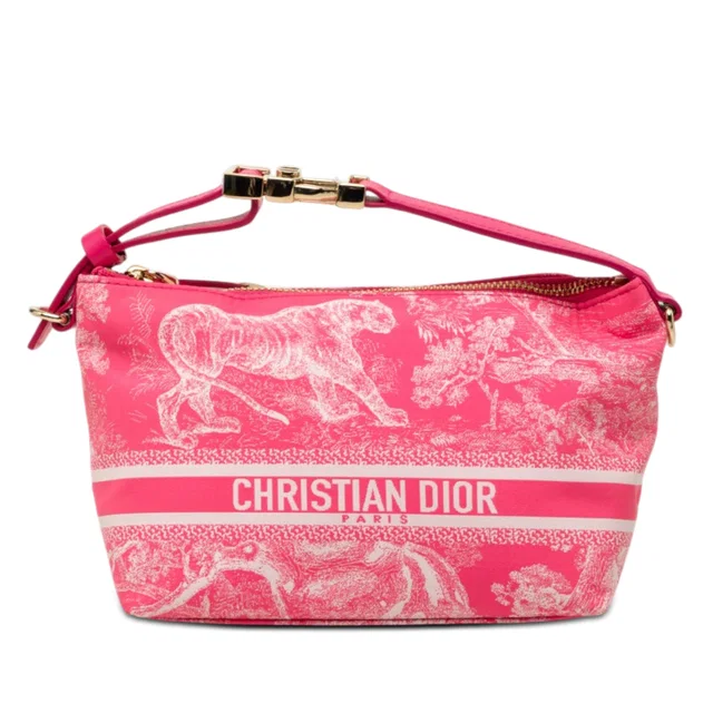 Pink Dior Small Technical Fabric Toile de Jouy Reverse DiorTravel Nomad Pouch Handbag in Pink Leather from Designer Revival
