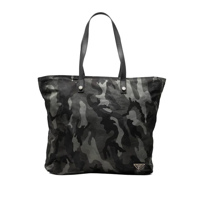 Gray Prada Tessuto Camouflage Tote in Grey Nylon from Designer Revival