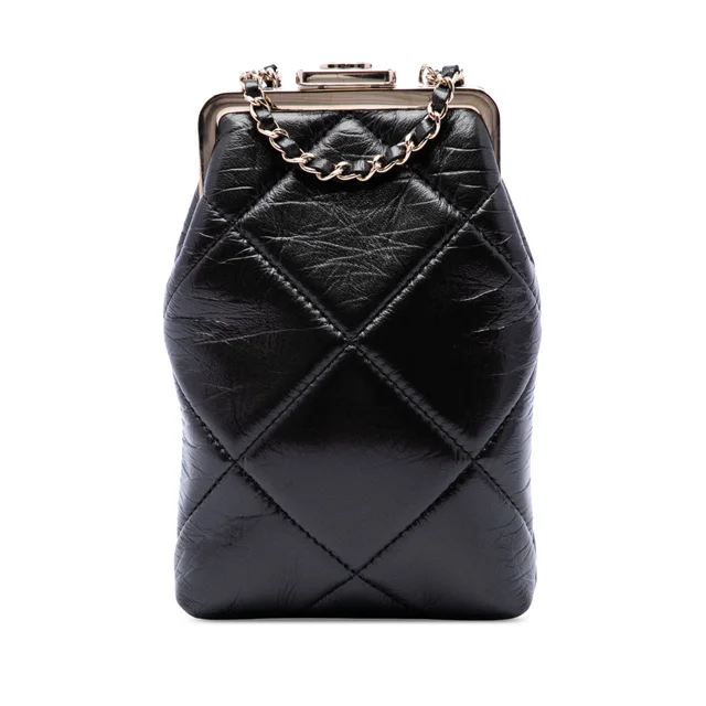 Black Chanel Small CC Quilted Lambskin Kisslock Frame Clutch Crossbody Bag in Black Lambskin from Designer Revival, photo 1 of 1