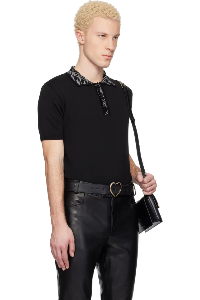 Ernest W. Baker Black Collar Check Jacquard Polo, photo 2 of 5 from SSENSE